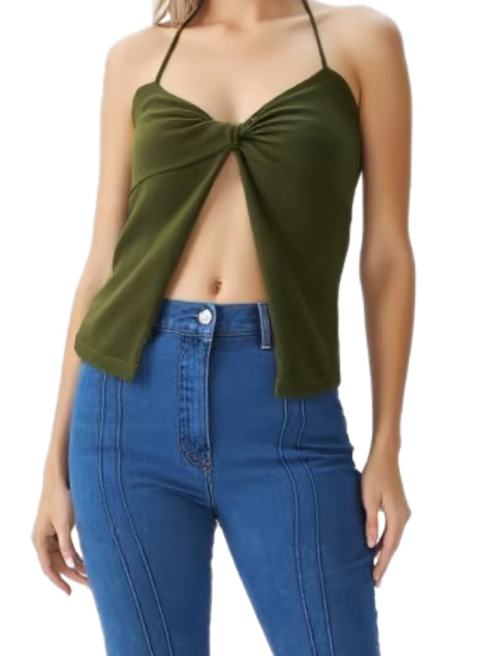 Princess Polly NWT Olive Halter Twist Front Camisole Halter Top Size Medium